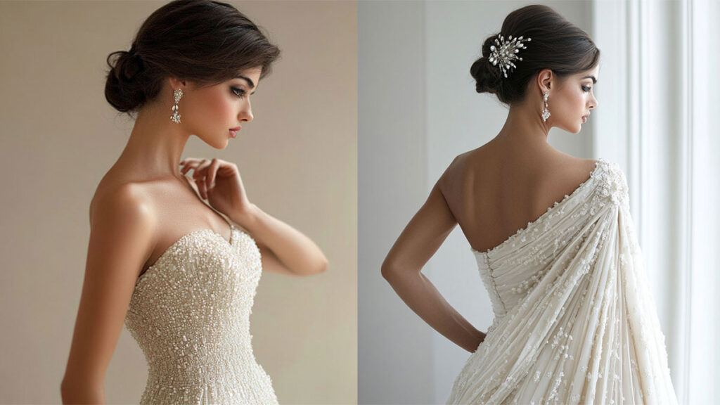 one shoulder gown hairstyles